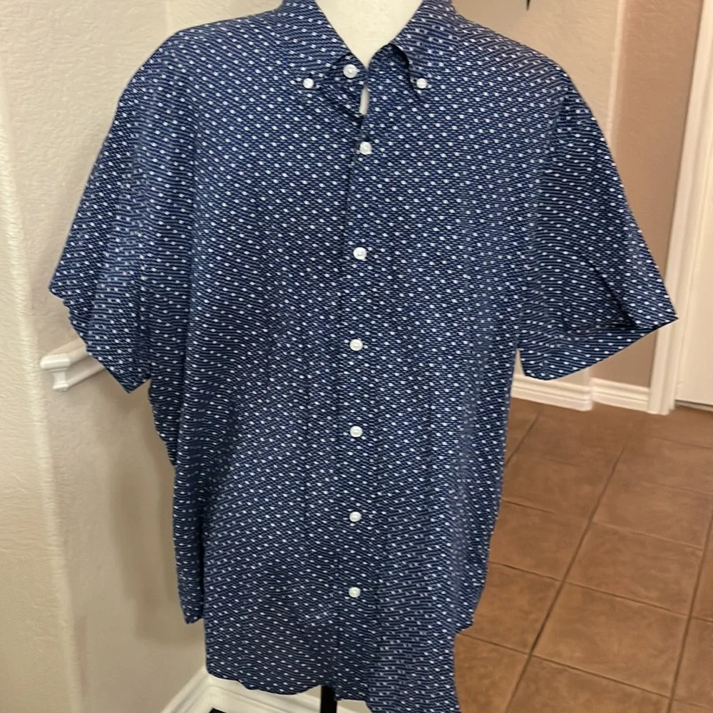 J.Crew navy blue small print shirt sleeve button down shirt Size XL